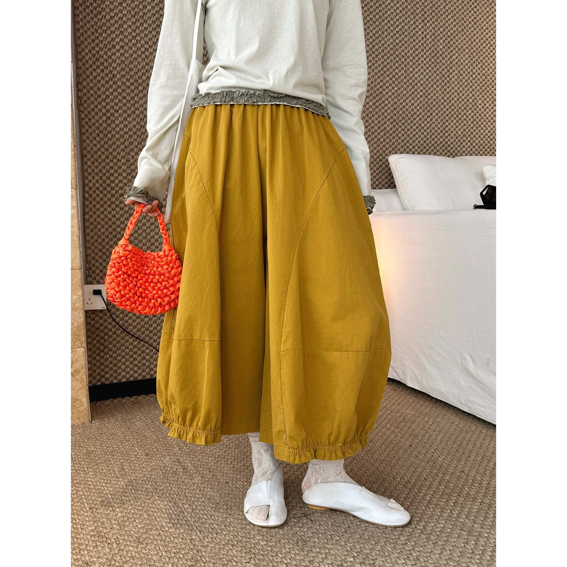 Women Wide Balloon Culotte Pants with Elastic Hem Chichicherry