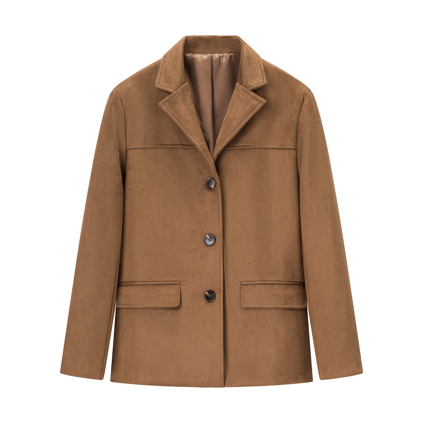 Women's short coat in blazer style made of suede imitation with lapel collar and patch pockets Chichicherry