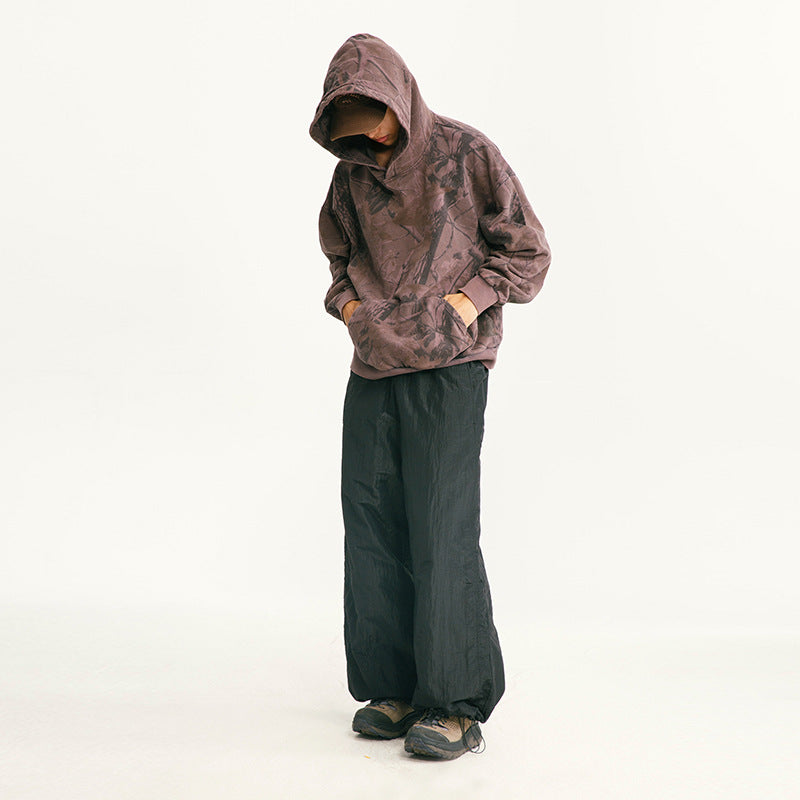 Men's loose-fitting ripstop leisure pants with camouflage pattern and elastic drawstring waistband Chichicherry