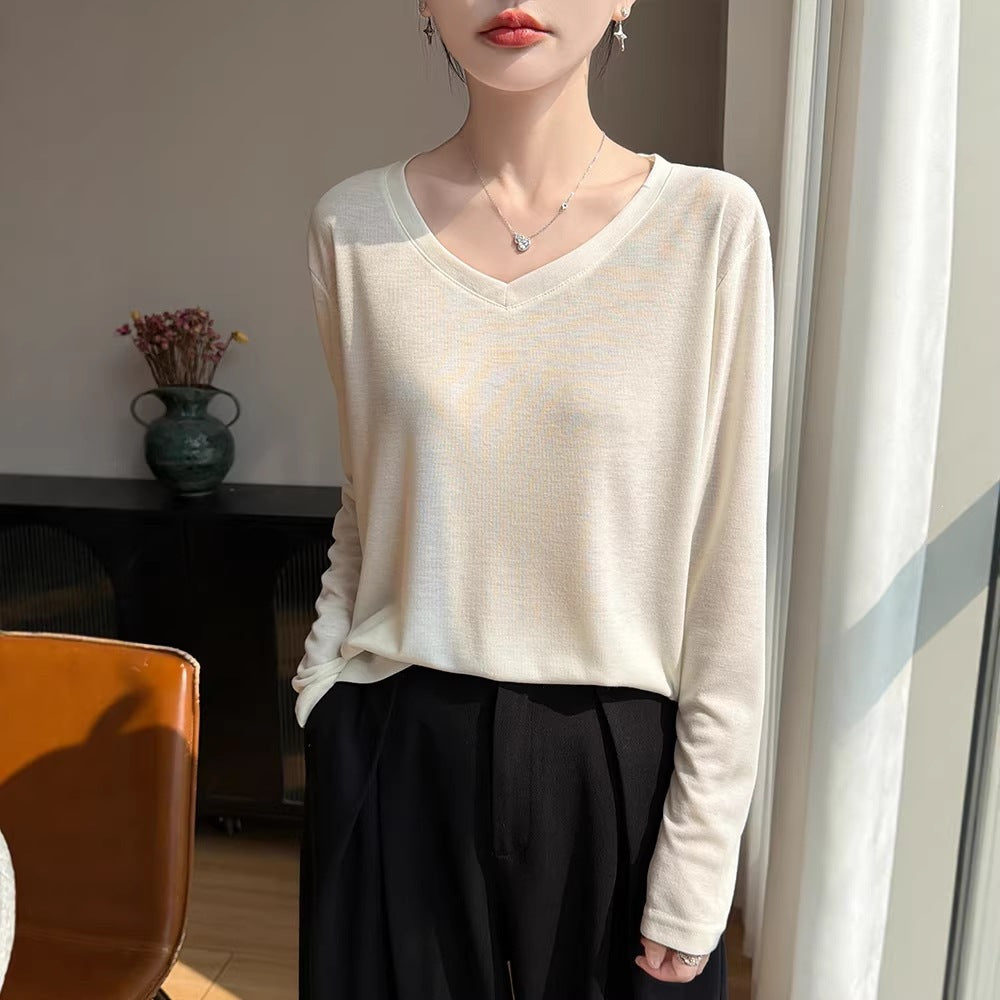 Women Light V-Neck Fine Knit Long Sleeve Chichicherry