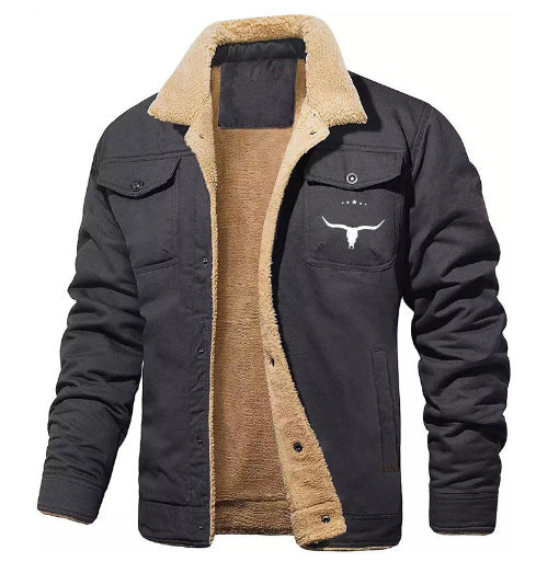 Herren Sherpa-gefütterte Canvas-Arbeiterjacke mit Brusttaschen Chichicherry