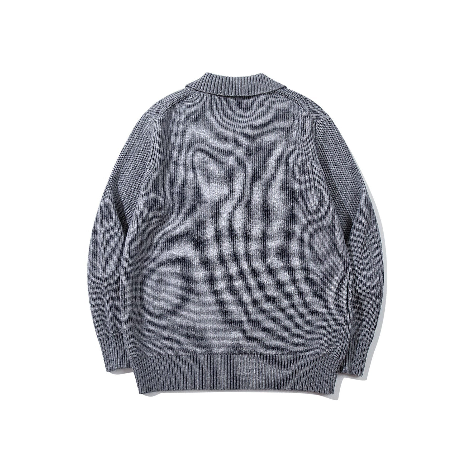 Men's Ribbed Polo Collar Sweater with Triple Button Placket and Relaxed Fit Chichicherry