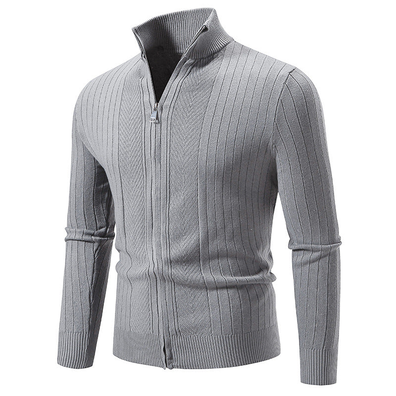 Men's slim fit fine knit zip jacket with stand-up collar and distinctive rib structure Chichicherry
