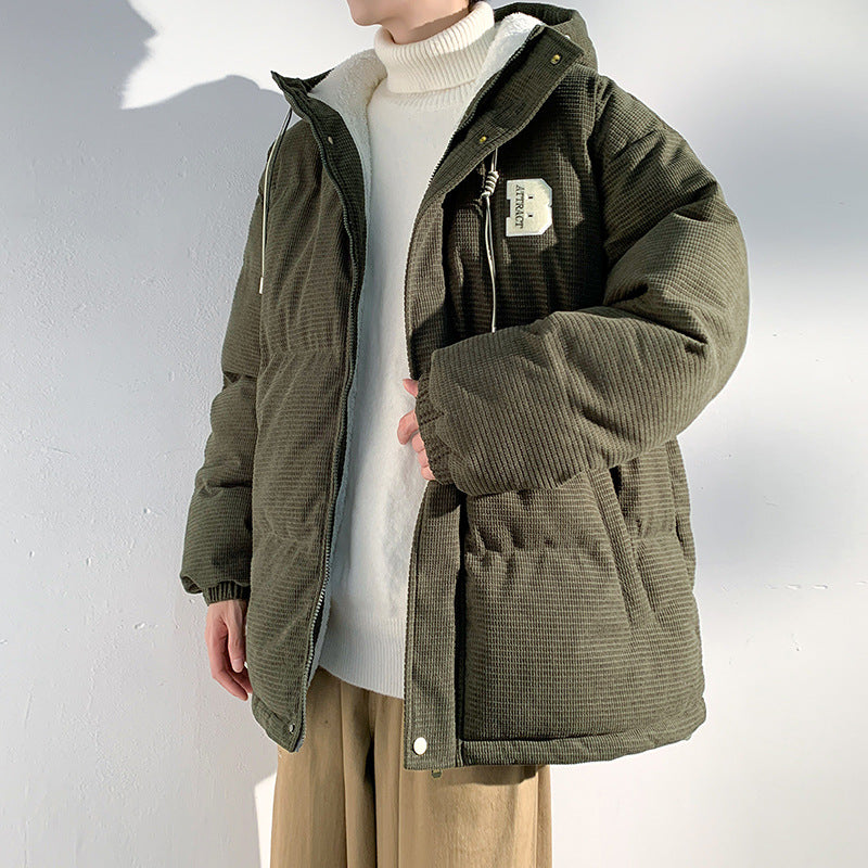 Men's Padded Cord Quilted Jacket with Hood, Teddy Fleece Lining and Oversized Fit Chichicherry