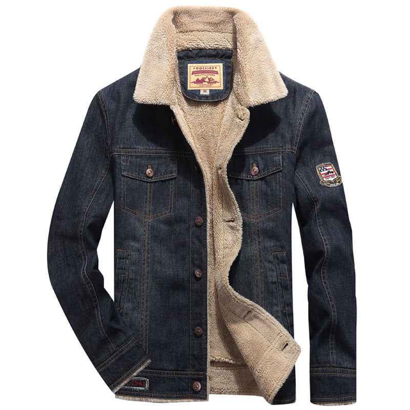 Men's insulated Sherpa denim jacket with teddy lining and patch chest pockets Chichicherry