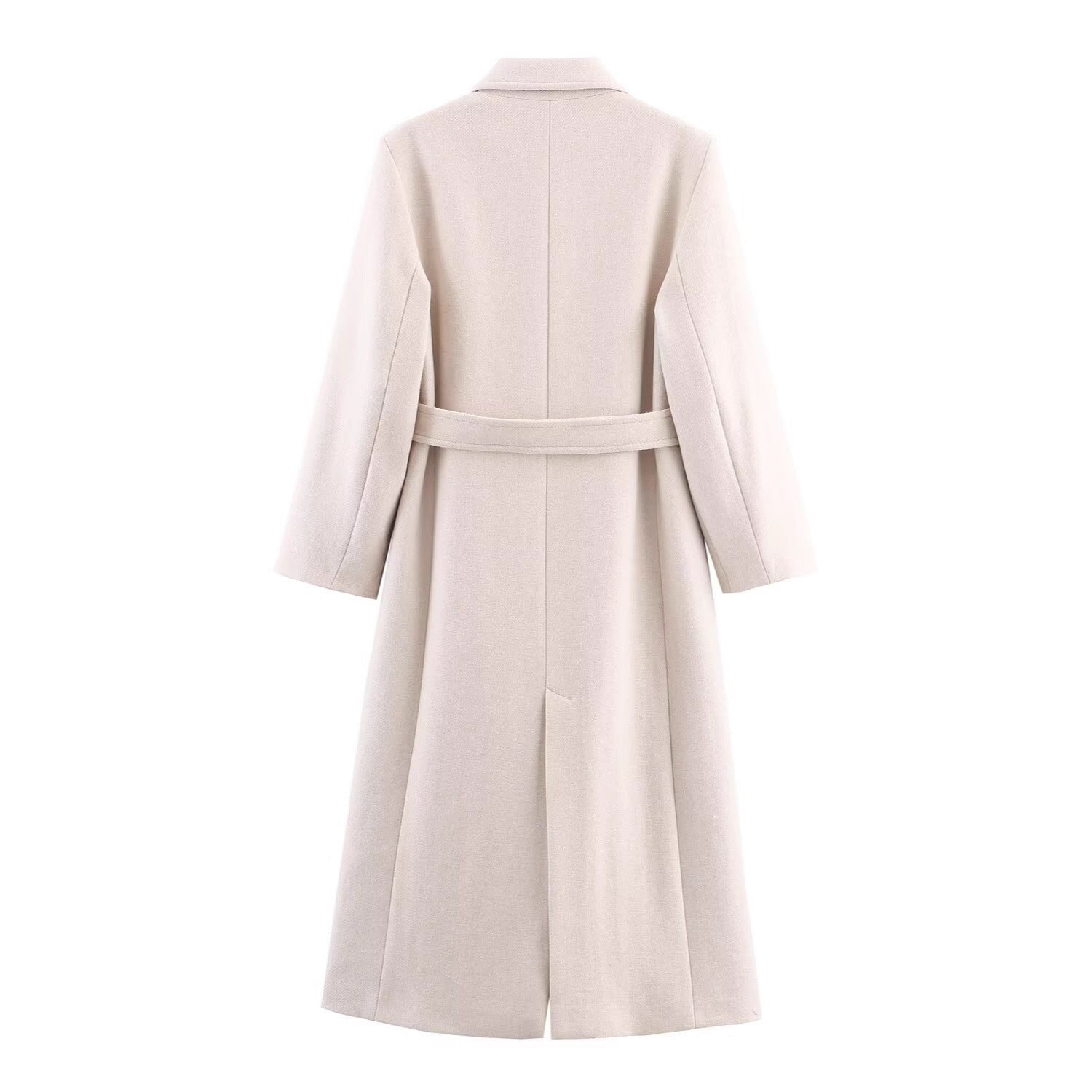 Women Long Tailored Wool Blend Coat with Tie Belt and Lapel Collar Chichicherry