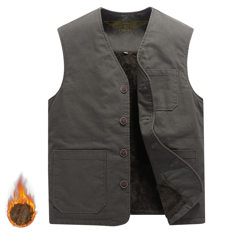 Men's Robust Thermo-Canvas Vest with Warming Teddy Lining and Button Closure Chichicherry