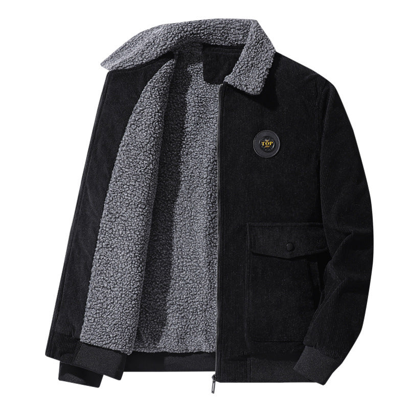 Men's cord field jacket in aviator style with sherpa collar and utility patch pockets Chichicherry