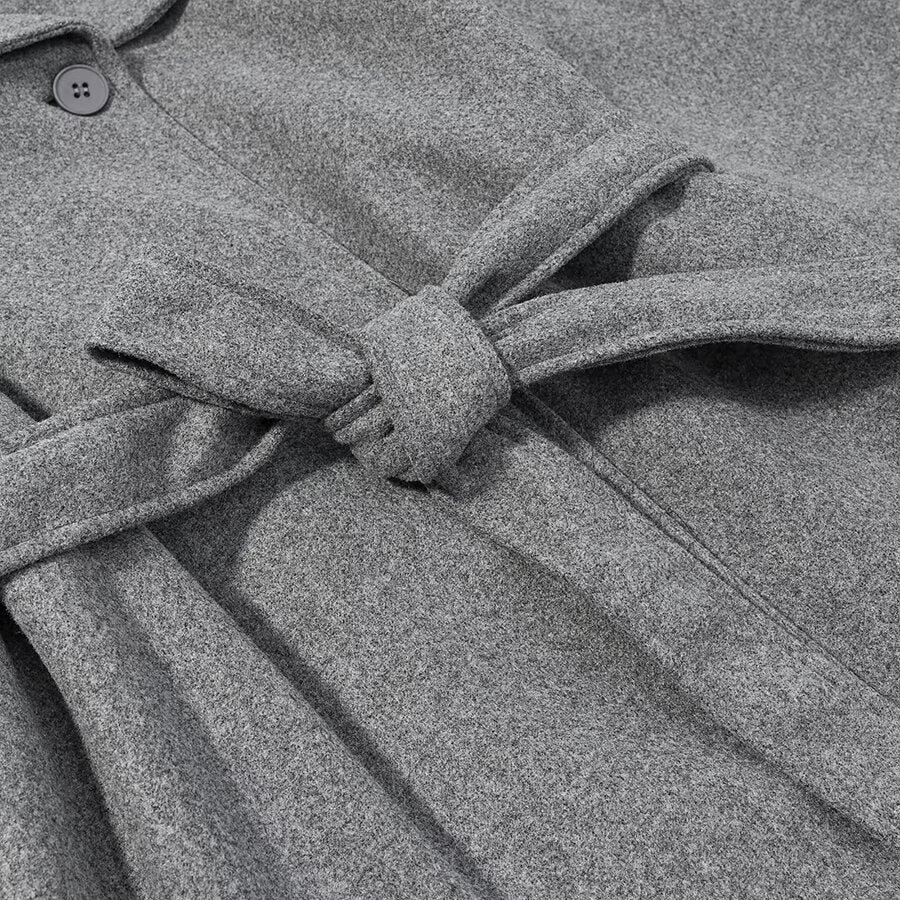 Ladies long coat with tie belt and high stand-up collar made of wool mix Chichicherry