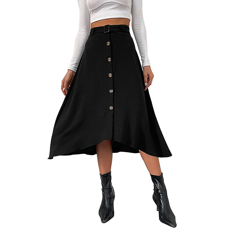 Women's midi skirt with decorative button placket, waist belt, and slightly A-line cut Chichicherry