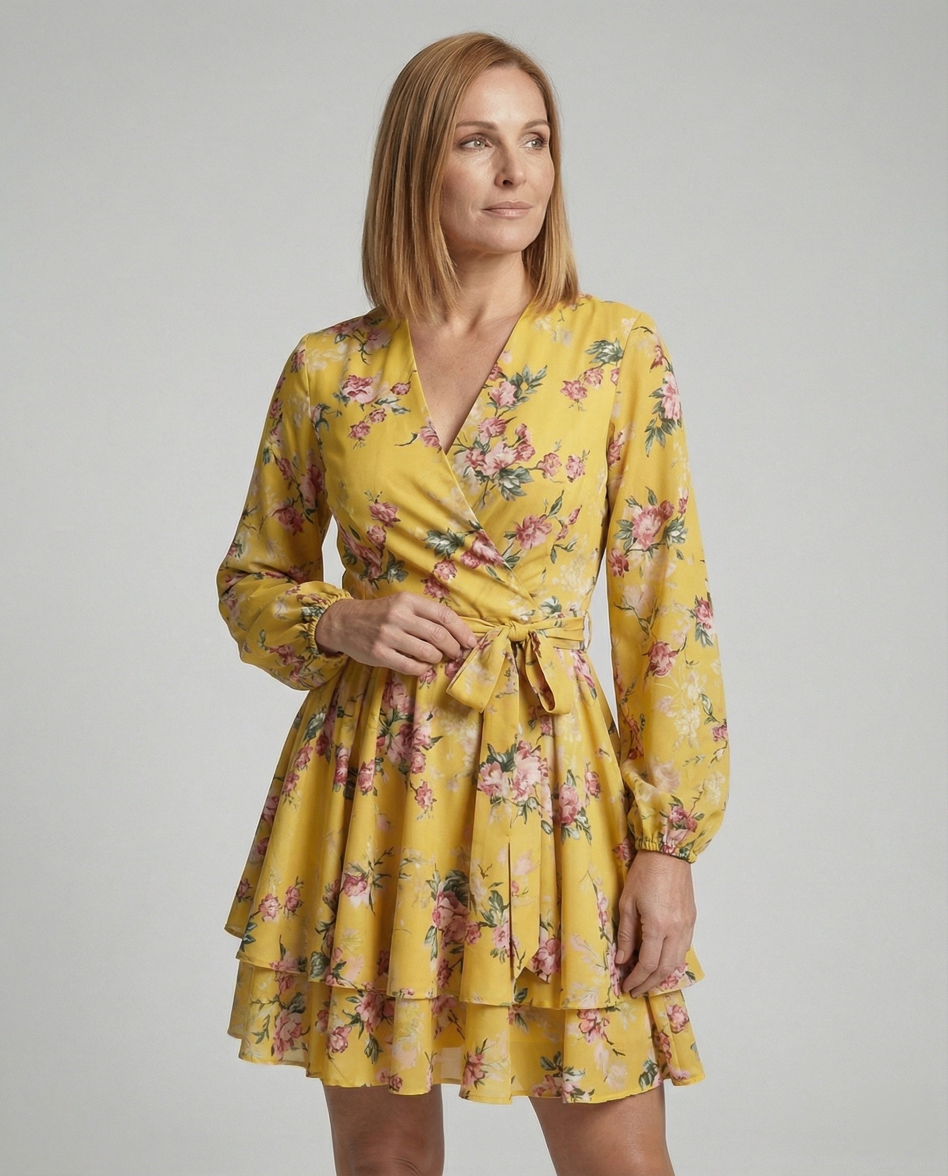 Women's Floral Dress Midi Wrap Look