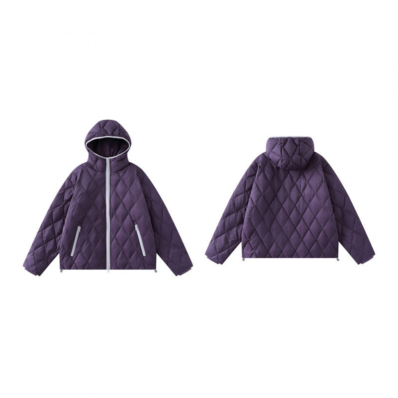 Ladies quilted jacket with hood, diamond quilting and adjustable hem Chichicherry