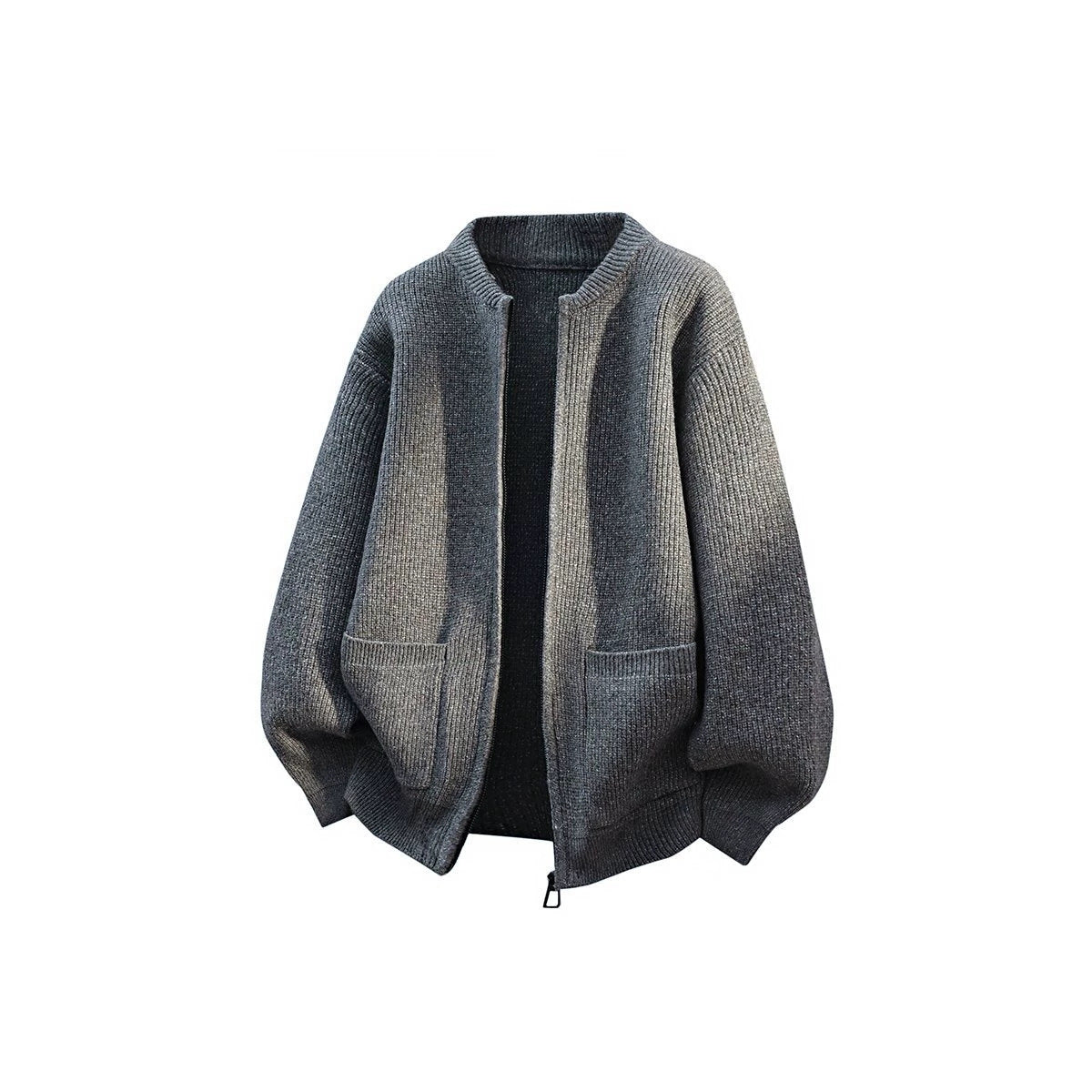 Men's Oversized Cardigan with Two-Way Zipper, Ribbed Hem and Patch Pockets Chichicherry