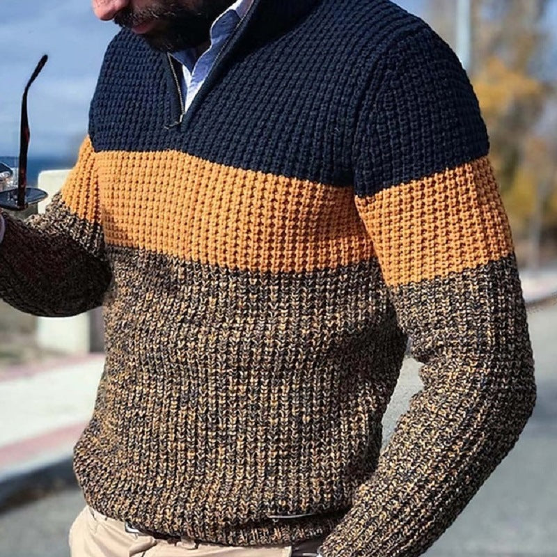 Men's chunky textured knit pullover with half zipper and raglan sleeves Chichicherry