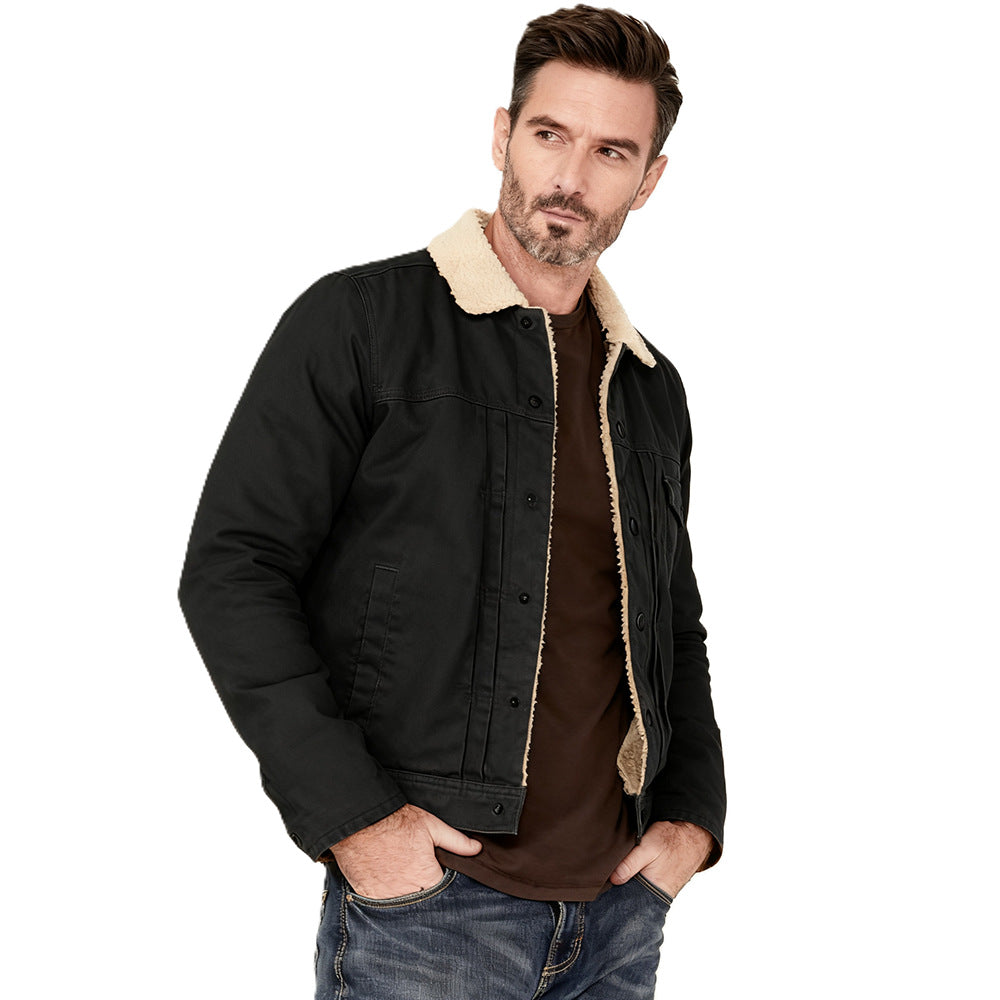 Men's Canvas Trucker Jacket with Teddy Lining and Cord Collar Chichicherry