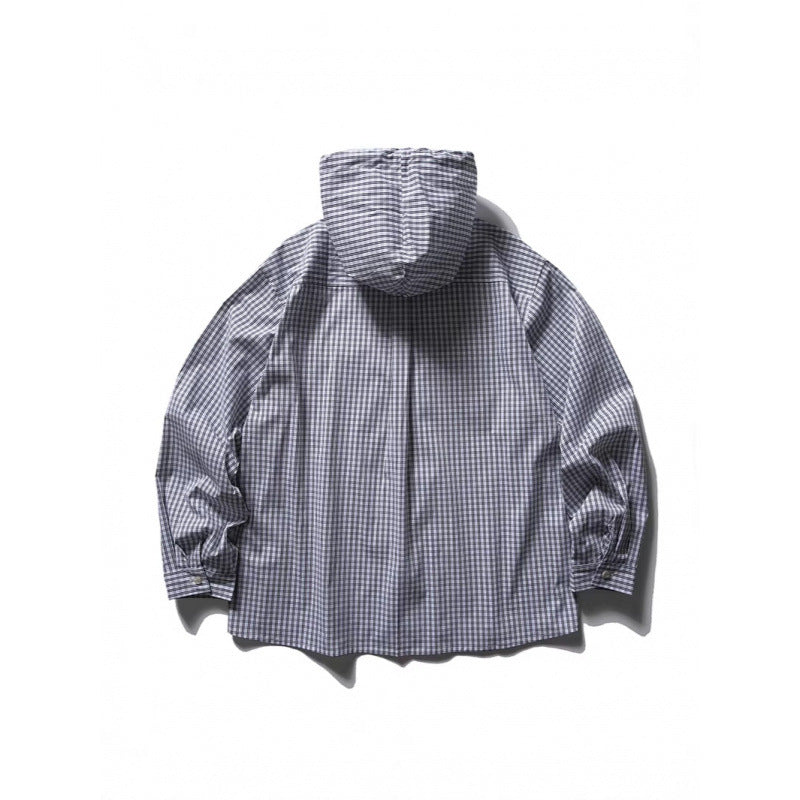 Unisex Loose-fitting hooded overshirt made of cotton blend with check pattern and breast pockets Chichicherry
