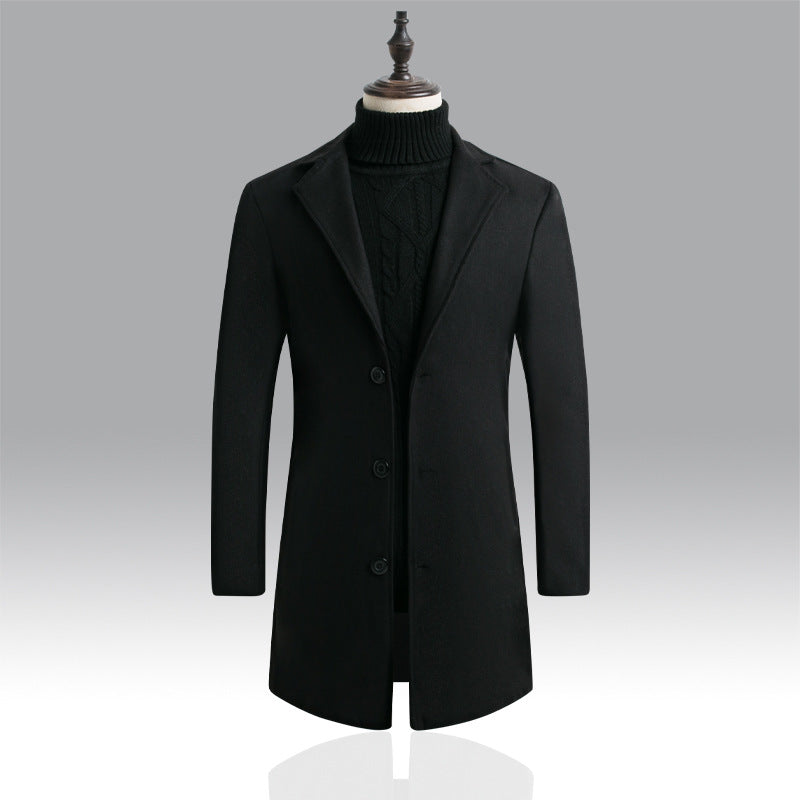 Men's Tailored Single-Breasted Wool Coat with Notched Lapel and Slim Silhouette Chichicherry