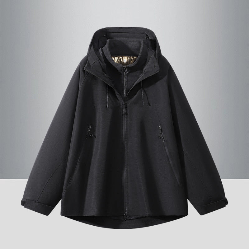 Men's Two-Tone Softshell Hybrid Jacket with Hood, Extended Back and Water-Resistant Zippers Chichicherry
