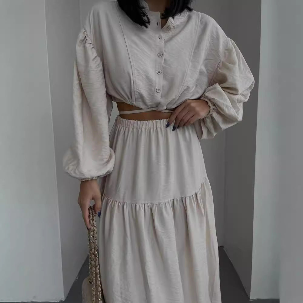 Damen Zweiteiliges Boho-Set mit Cropped-Bluse und Maxirock mit Schlitz Chichicherry