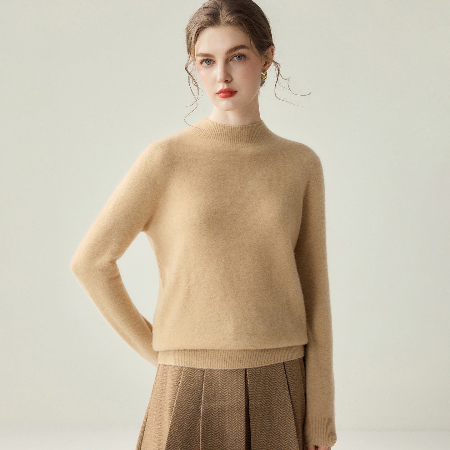 Women Slim Mockneck Fine Knit Sweater with Cashmere-like Feel Chichicherry