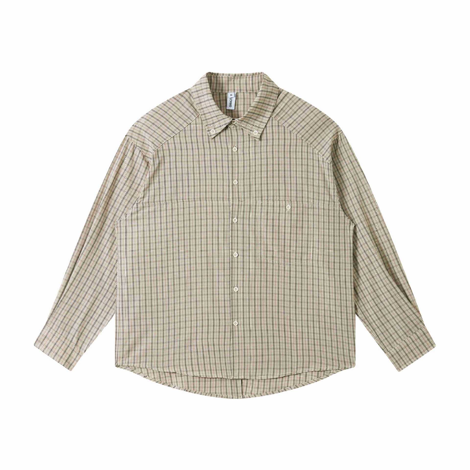 Unisex Oversize Shirt Jacket in Checkered with Button-Down Collar and Chest Pockets Chichicherry