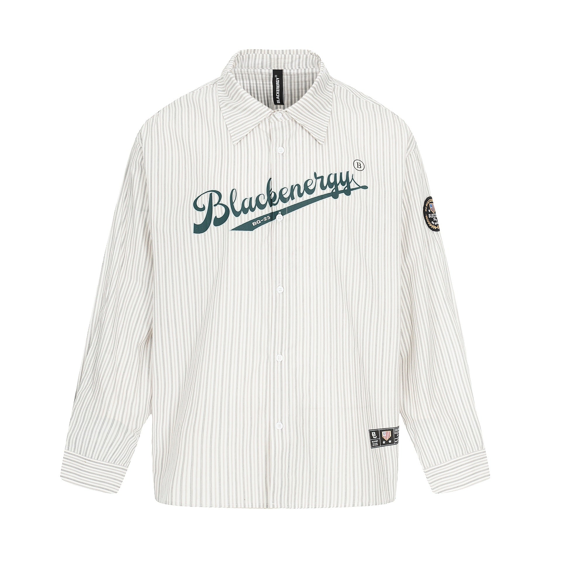 Men's Oversized Shirt Jacket in Baseball-Inspired Style with Stripes, Logo Print, and Patch Applications Chichicherry