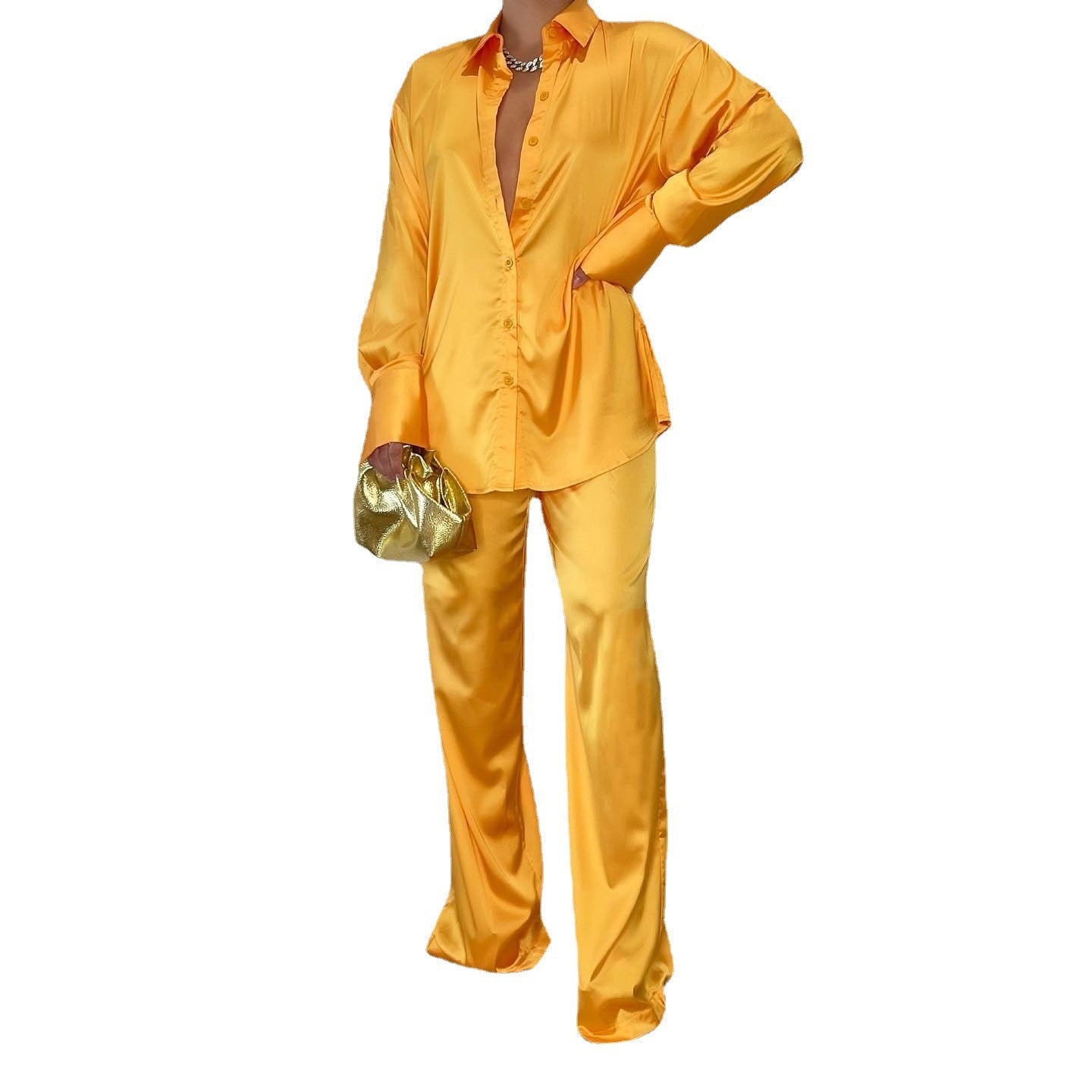 Women Satin Shirt and Palazzo Pants Lounge Set Chichicherry