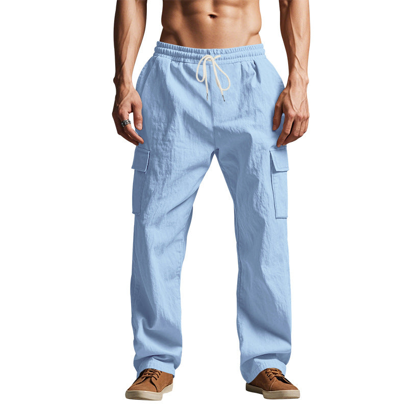 Men's Loose Fit Cargo Pants made of lightweight ripstop with elastic waistband and flap pockets Chichicherry