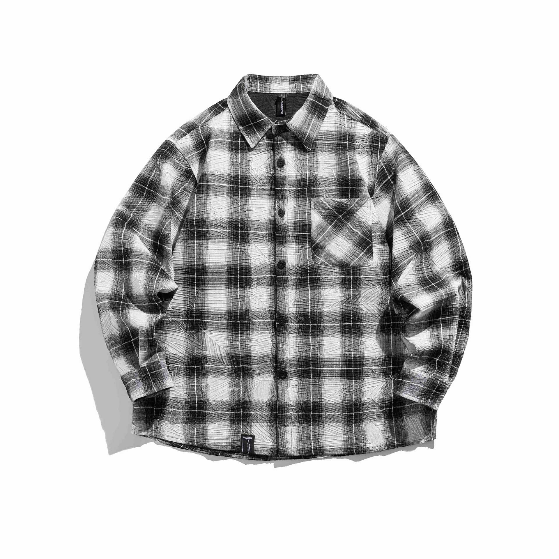 Unisex Checked Oversized Flannel Shirt with Chest Pocket Chichicherry