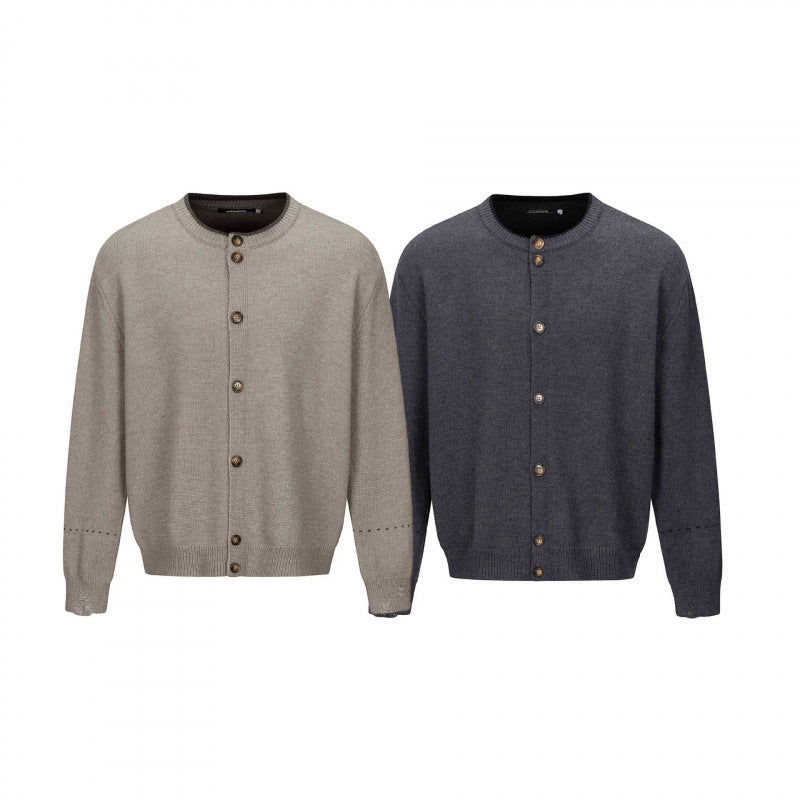 Unisex Boxy Knit Cardigan with Round Neck, Continuous Button Placket and Ribbed Finishes Chichicherry