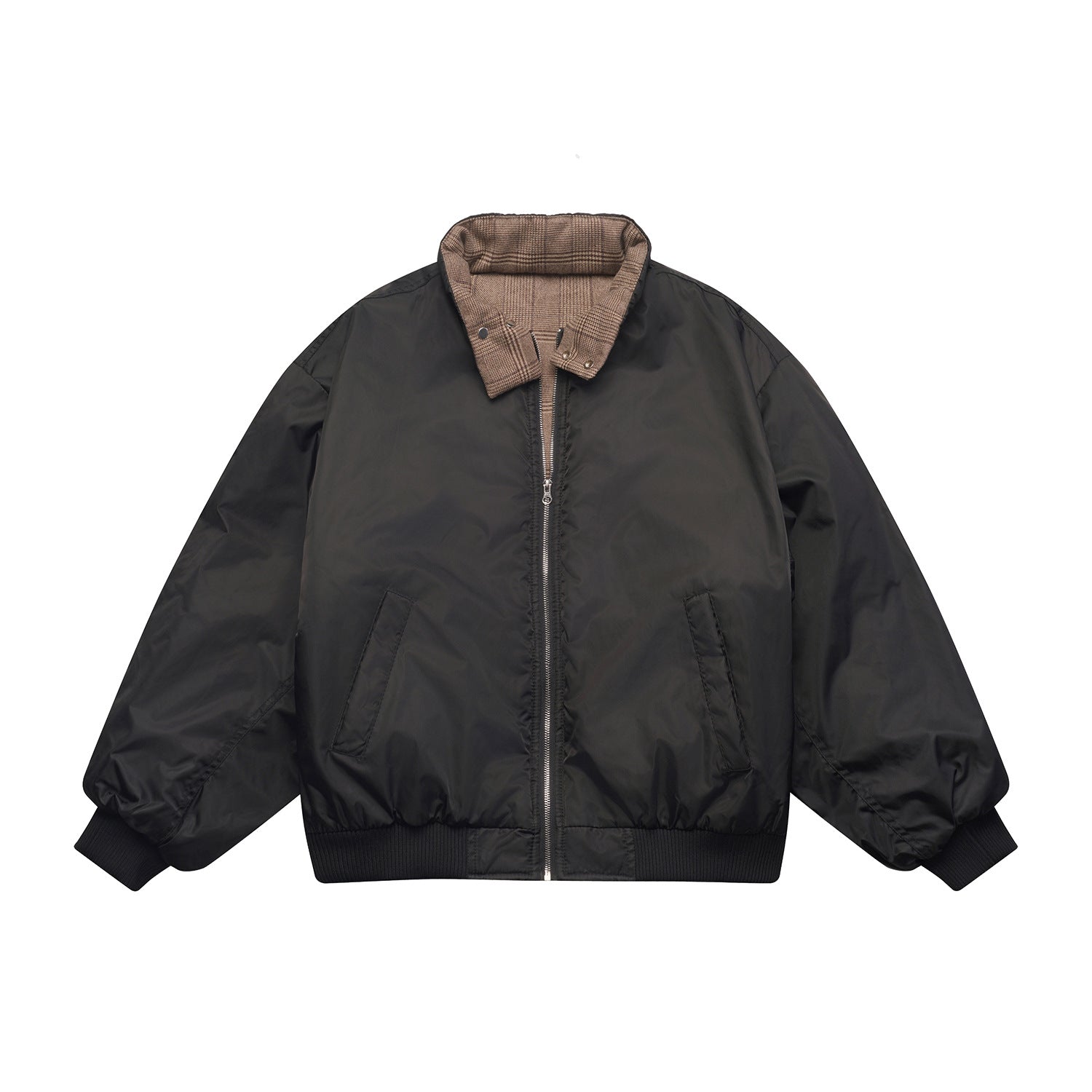 Unisex Boxy-Flight Jacket in Oversize Cut with Quilted Stand Collar Lining and Ribbed Cuffs Chichicherry