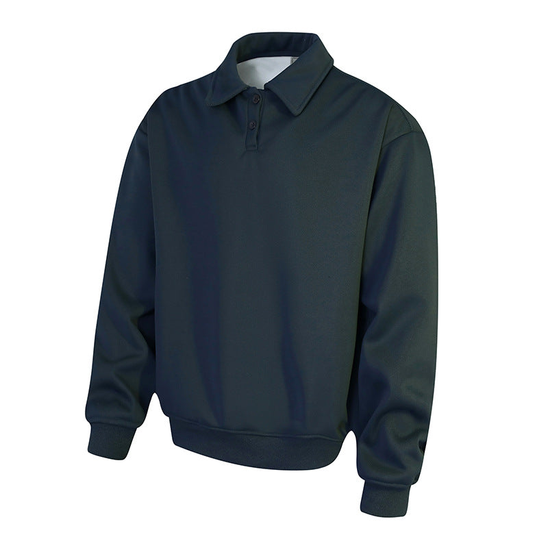 Men's Polo Sweatshirt in Oversize Relaxed Fit with Ribbed Cuffs and Button Placket Chichicherry