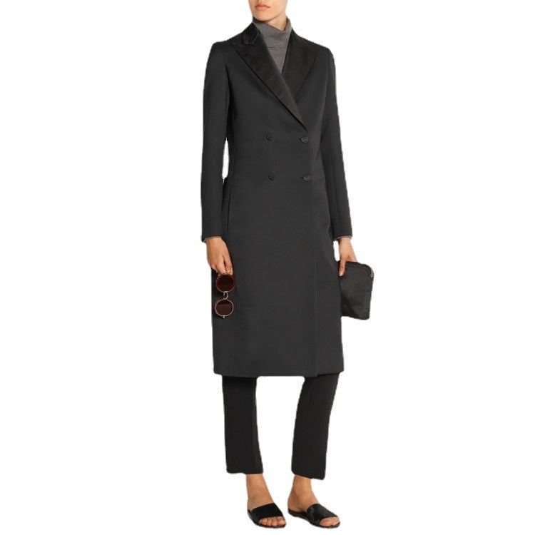 Women's tailored long coat in tuxedo look with shawl collar Chichicherry