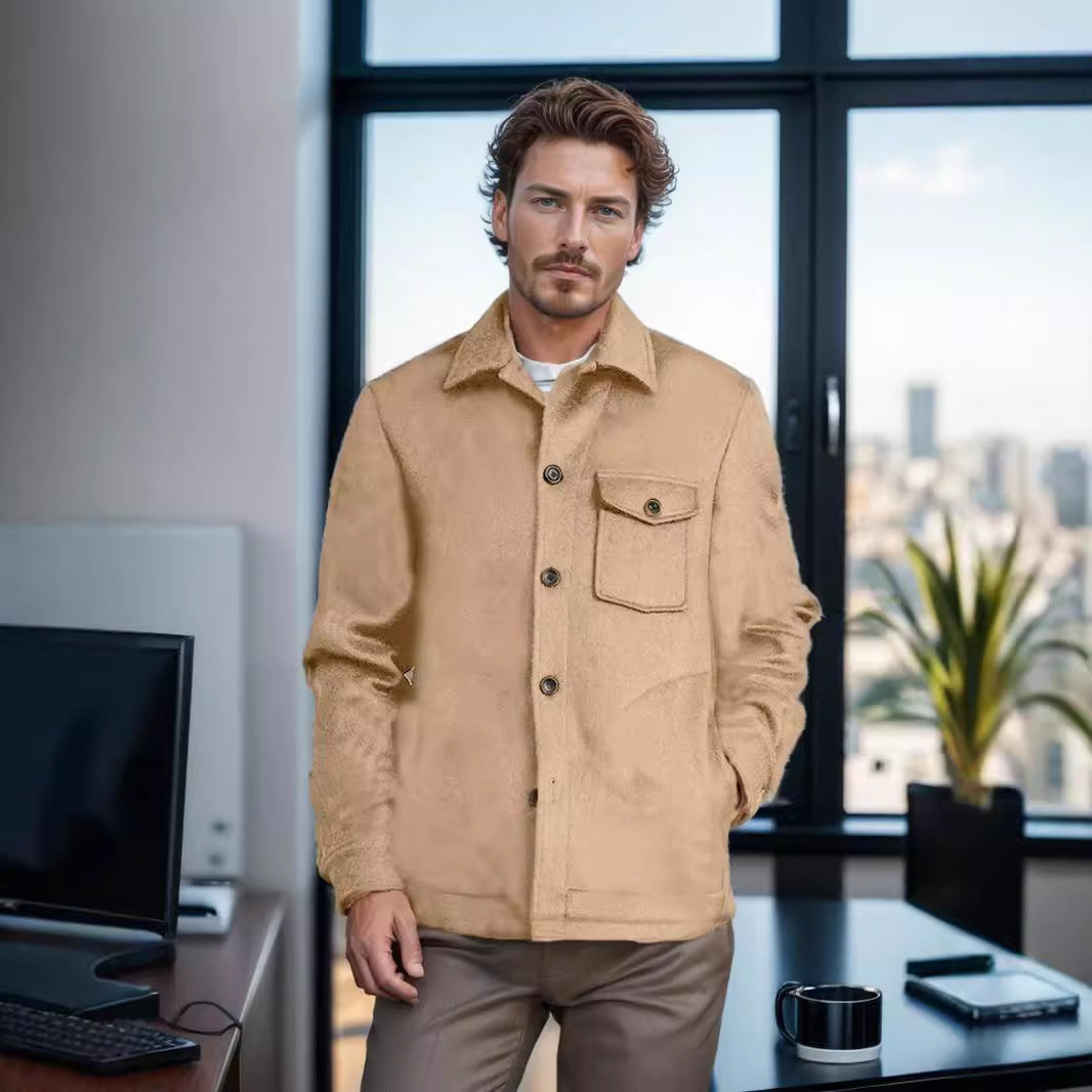Men's shirt jacket made of wool blend with patch chest pocket and classic shirt collar Chichicherry