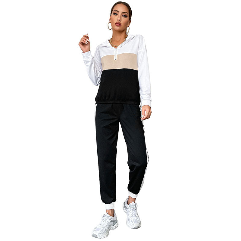 Ladies' Sportive Jogging Set with Hood, Drawstring Pants & Side Stripes Chichicherry