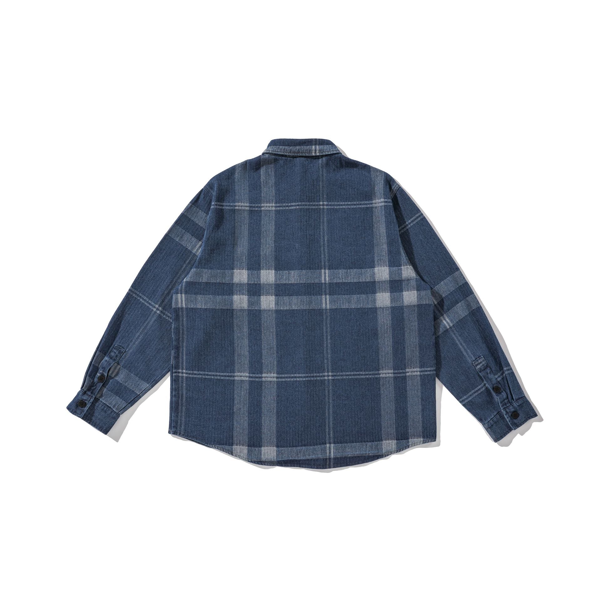 Men's Oversized Checkered Shirt Jacket in Worker Style with Rounded Hem and Chest Pocket Chichicherry