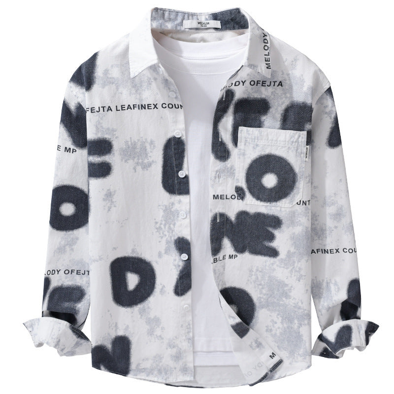 Men's Loose Cotton Shirt in Street Art Print with Patch Chest Pocket Chichicherry