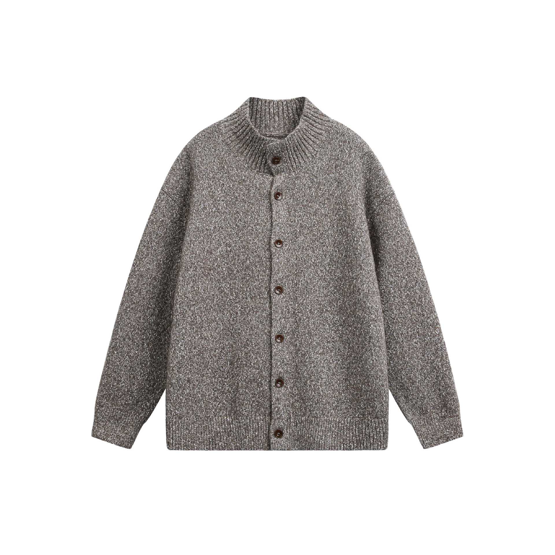 Women's Oversized Cardigan with Raised Ribbed Collar and Wooden Button Closure Chichicherry