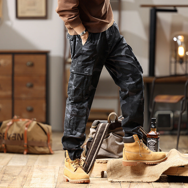 Men's cargo pants with elastic cuffs and camouflage utility design Chichicherry
