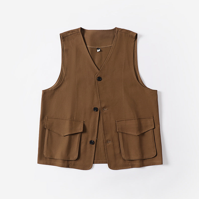 Men's multifunctional cotton vest with patch pockets and V-neck Chichicherry