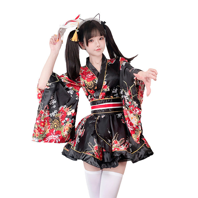 Ladies Kimono Dress with a playful cut and floral accents Chichicherry