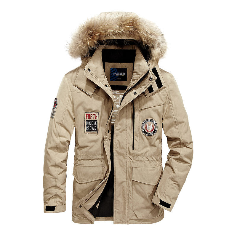 Men's thermal parka with hood and faux fur trim, water-repellent and multifunctional Chichicherry