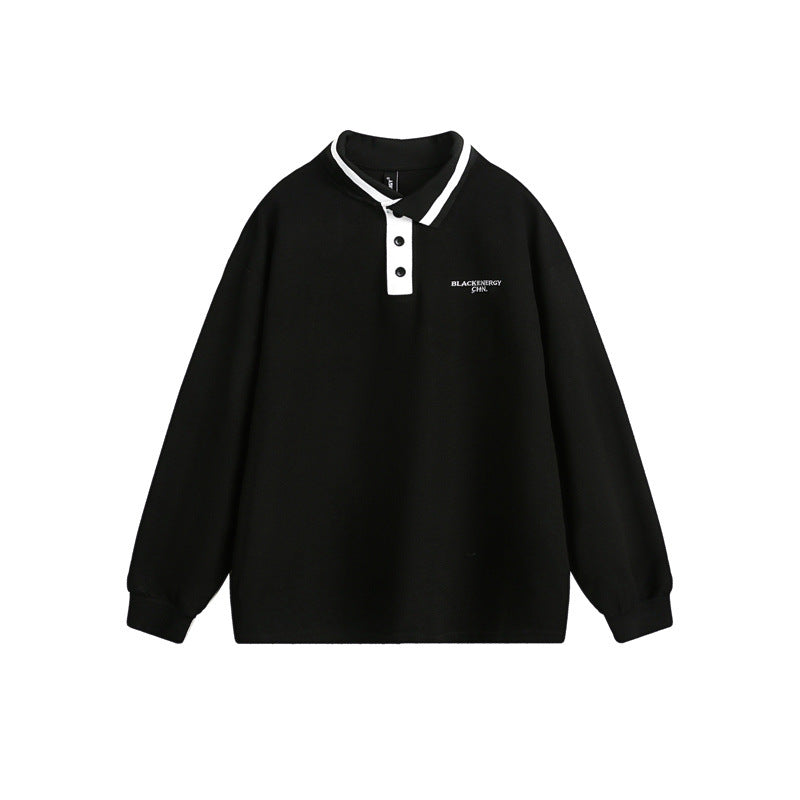 Unisex Oversize Polo Sweatshirt with Contrast Button Placket and Ribbed Cuffs Chichicherry
