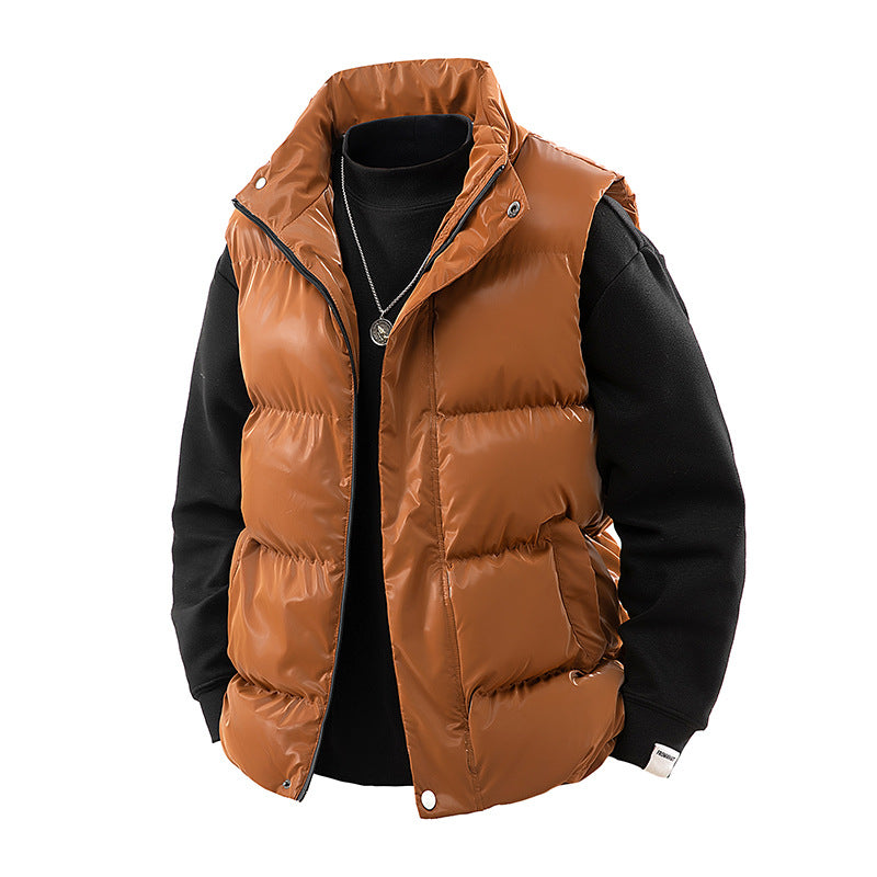 Men's Shiny Quilted Stand Collar Vest with Thermal Filling Chichicherry