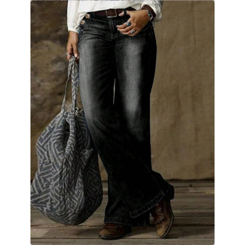 Women's Wide Vintage Jeans with High Waist and Used Wash Chichicherry