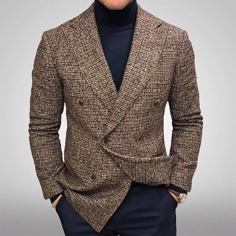 Men's Double-Breasted Textured Blazer with Tailored Fit Chichicherry