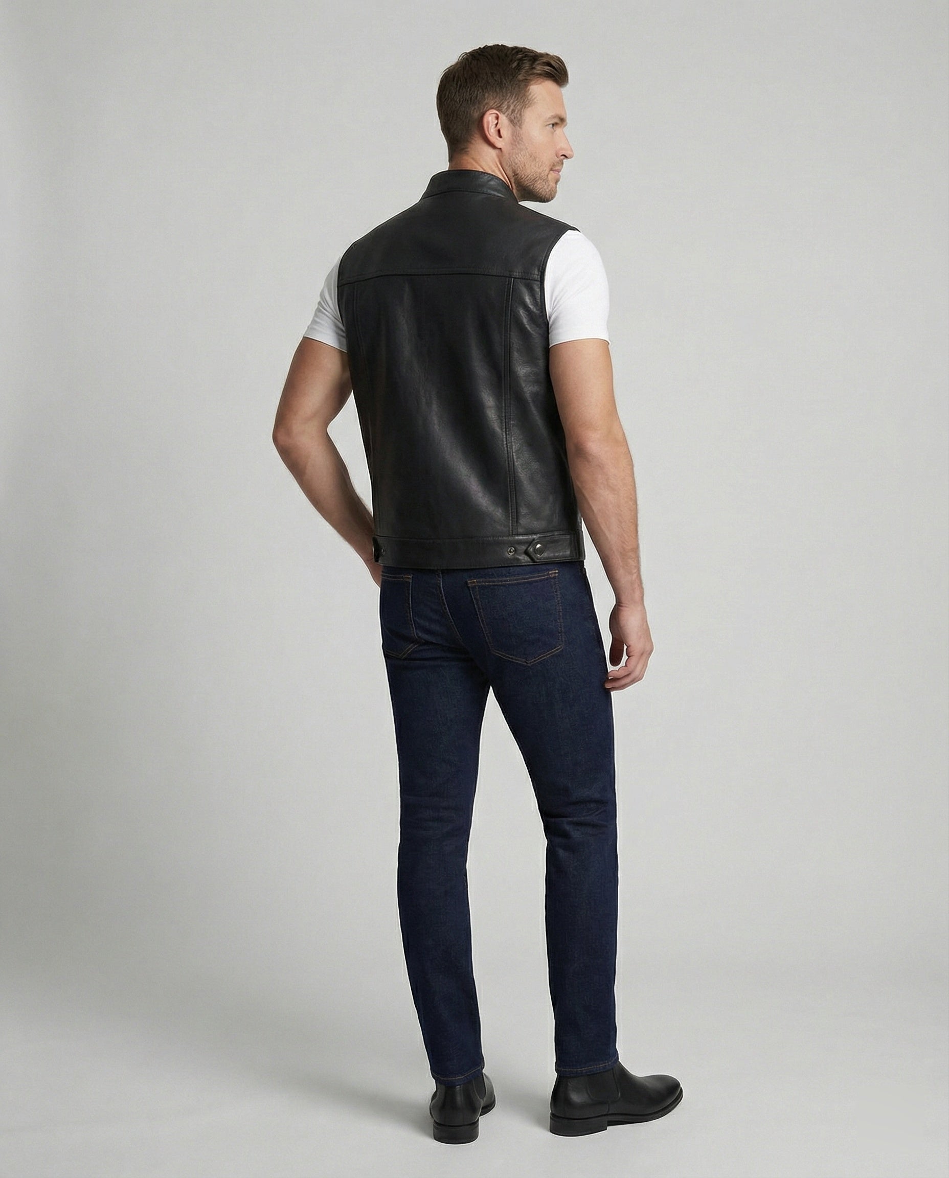 Men's Leather Biker Jacket with Fur