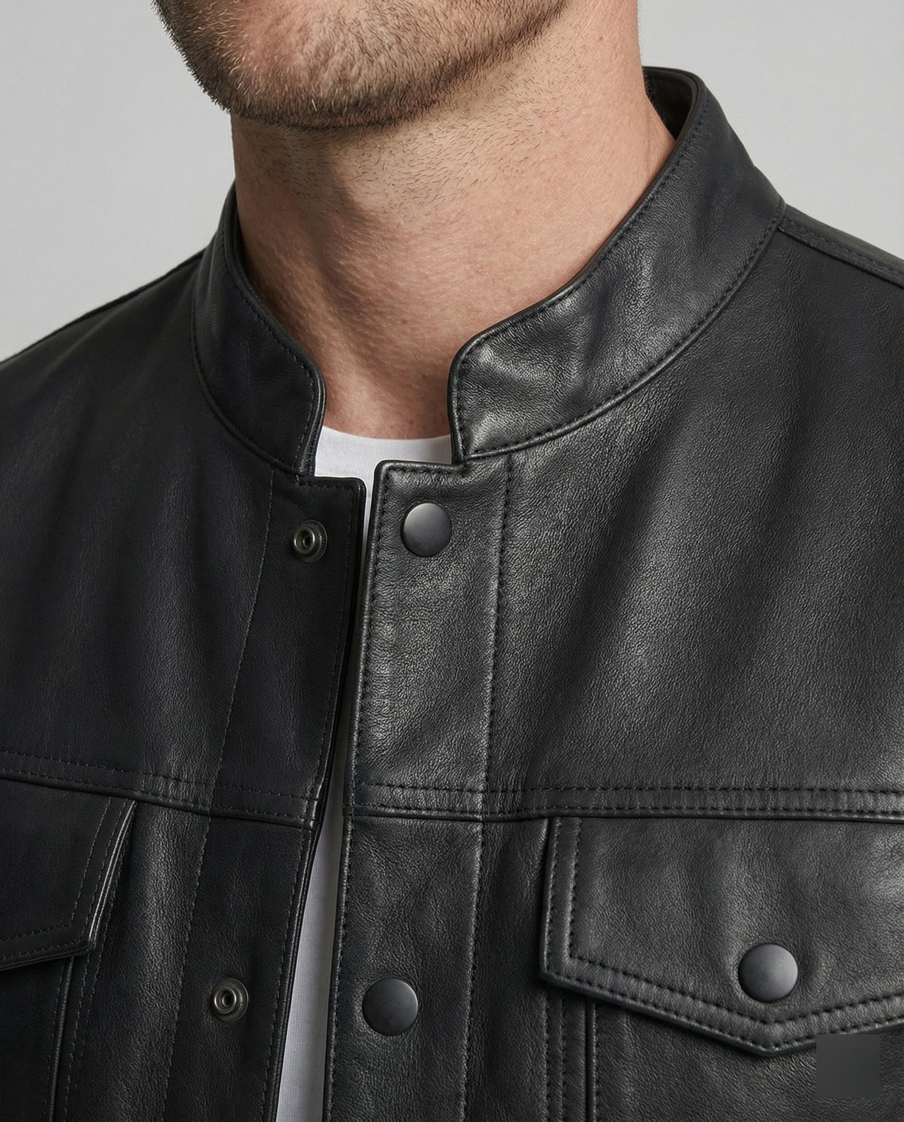Men's Leather Biker Jacket with Fur