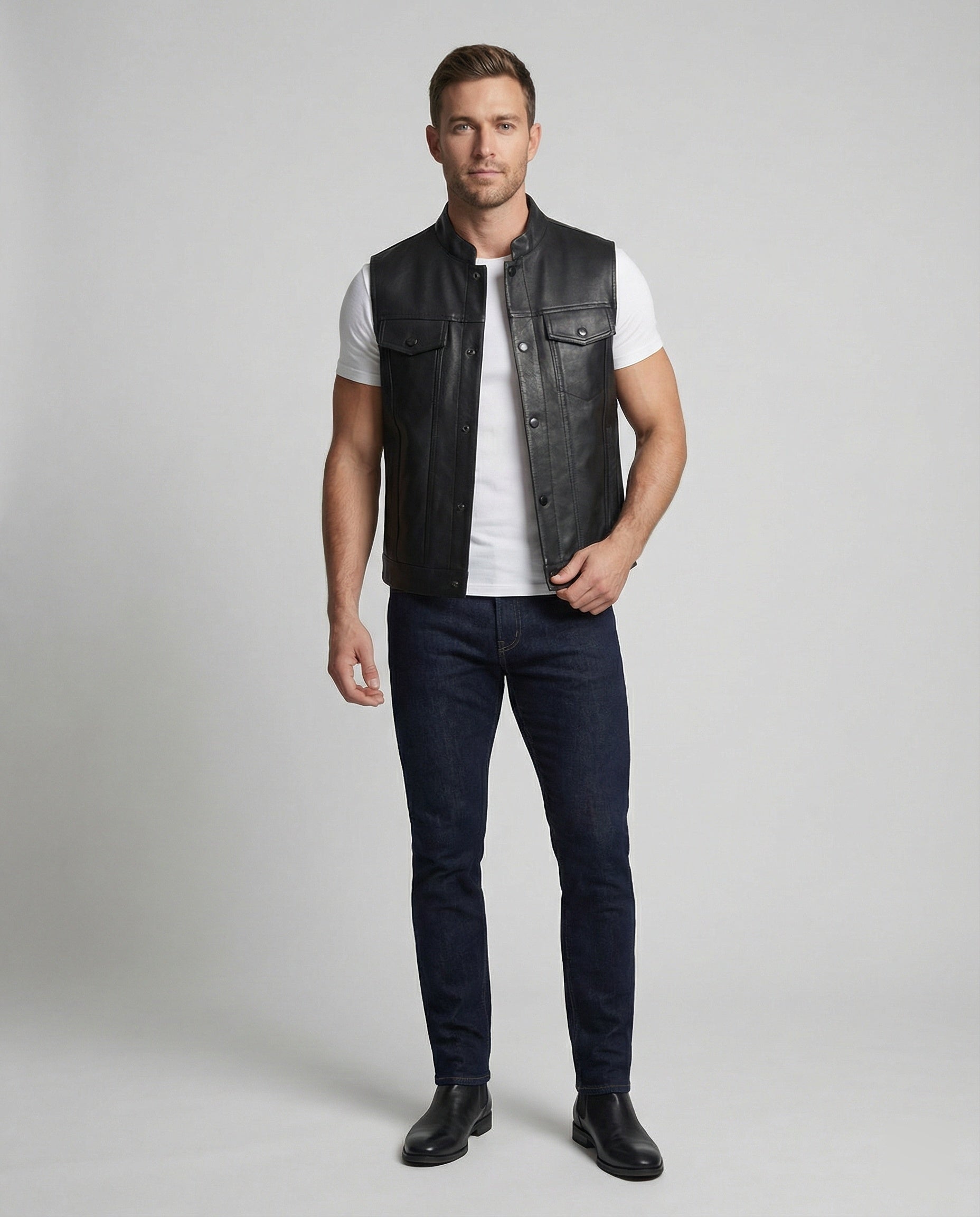 Men's Leather Biker Jacket with Fur