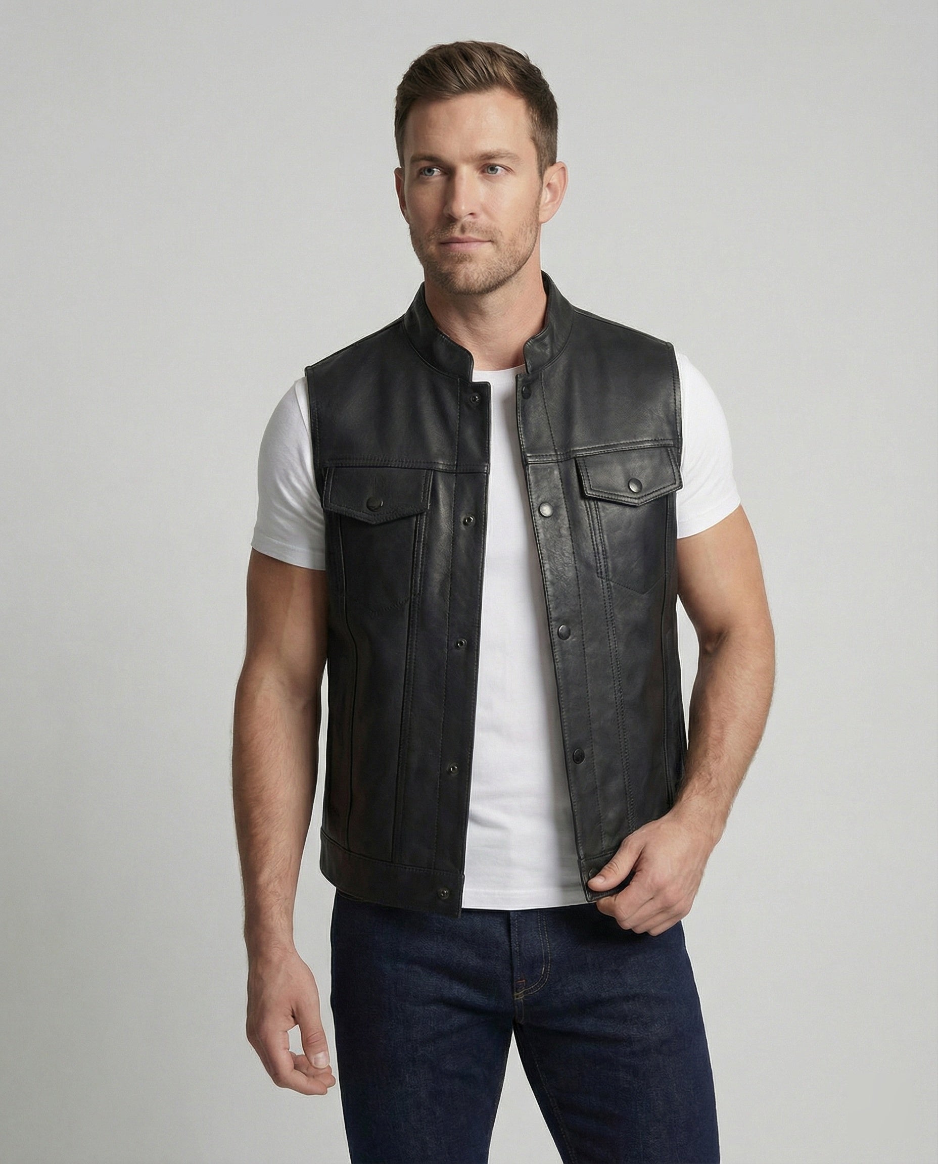 Men's Leather Biker Jacket with Fur